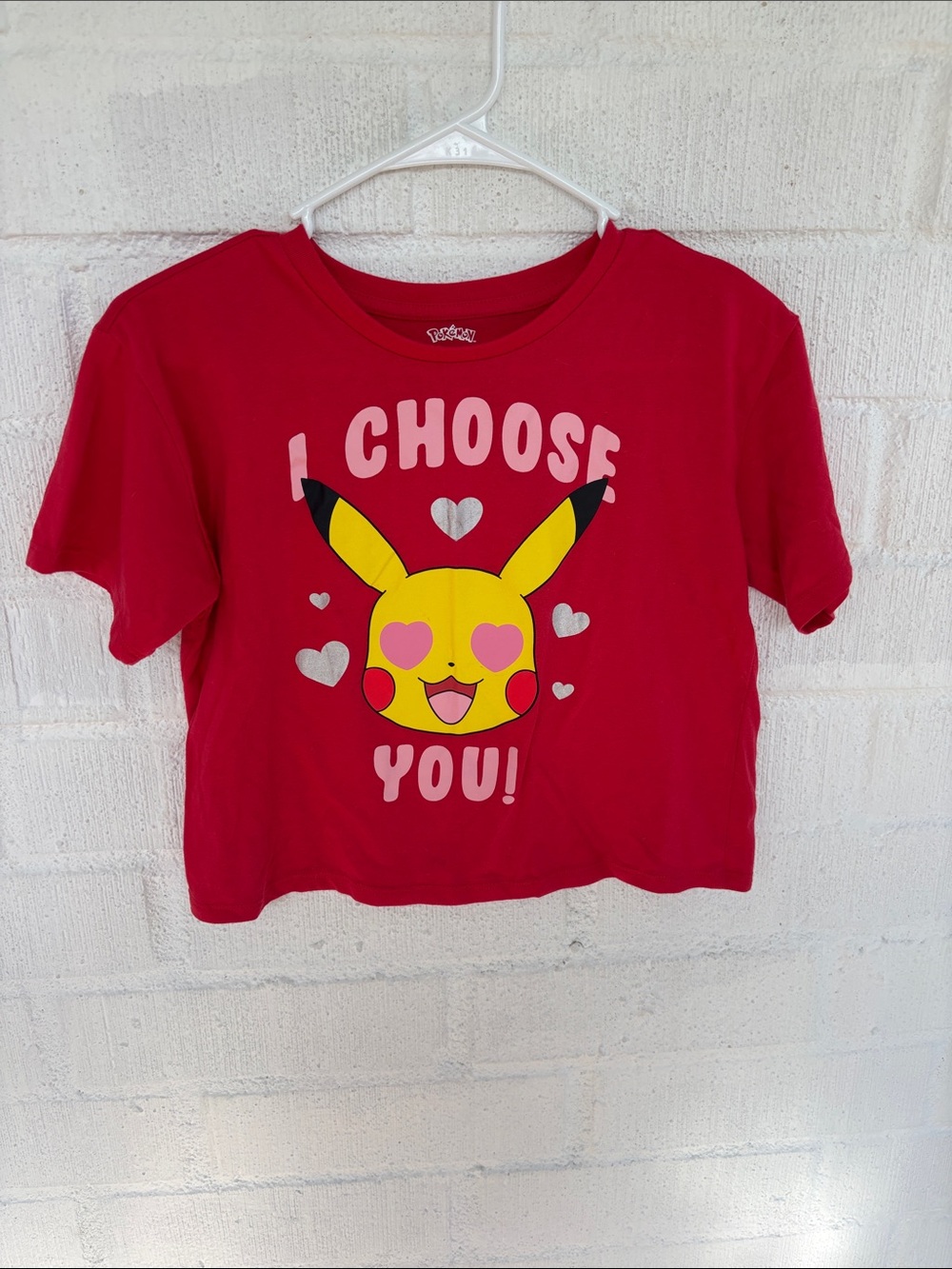 Pokemon Red Pikachu 'I Choose You' Graphic Crop Tee sz XL